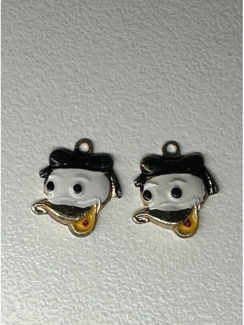 2 Vintage Hand Painted Enamel Sailor Duck Face Pendant Donald Duck Charm